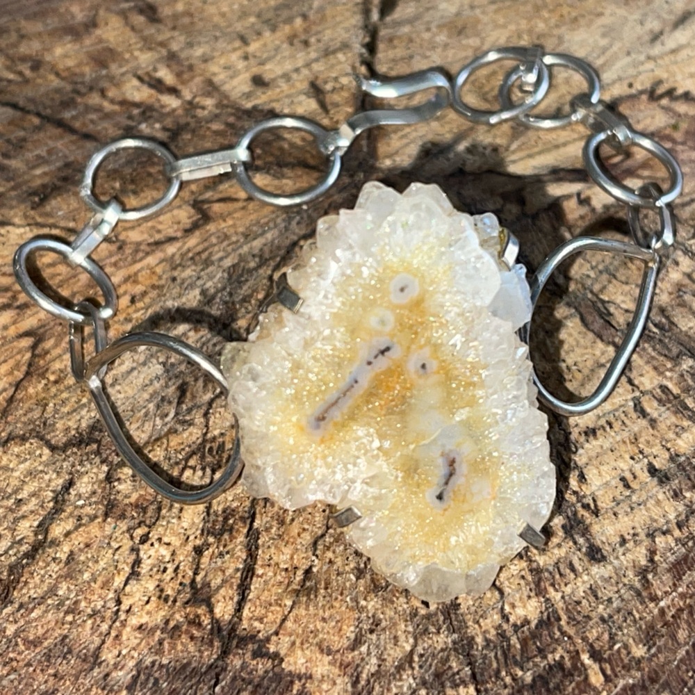 Rough Drusy Geode Solar Quartz Cuff Bracelet